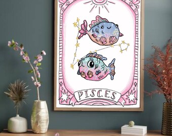 Zodiac series Pisces Astrology digital illustration print