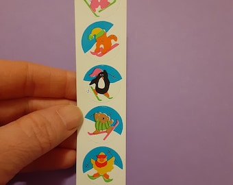 vintage 80s CARDesign toots Slalom skiing animals sticker strip