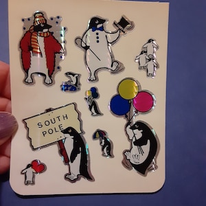 vintage 80&#39;s Decal Specialties BJ penguins prism small sticker sheet