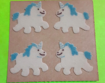 vintage 80s Sandylion fuzzy unicorns sticker module brown backing
