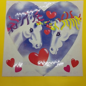 Sticker couple licorne Lisa Frank Jumbo vintage des années 80 7"