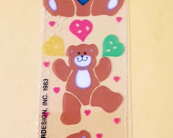 vintage 80s CARDesign Toots transparent love teddies sticker strip *damaged*