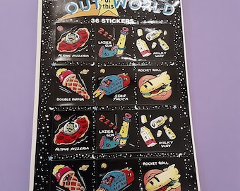 vintage 80's The Sticker Store Out of this World sticker sheet