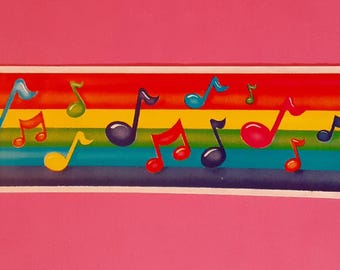 vintage 80s Lisa Frank music notes rainbow sticker strip