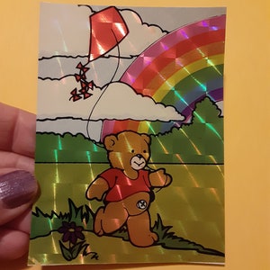 RARE vintage 80&#39;s BJ Decal Specialties prism teddy large sticker *used*
