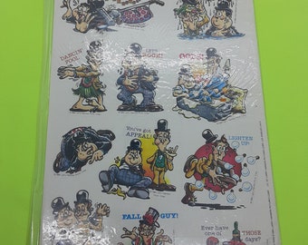 RARE! vintage 80's Mark 1 Larry Harmon's Laurel & Hardy large stickers sheet NIP (2 sheets)