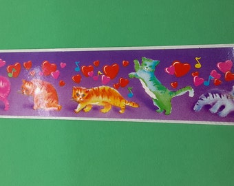 vintage 80s Lisa Frank musical cats sticker strip *damaged*