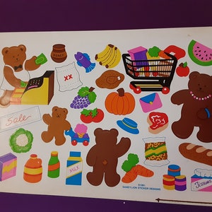 vintage 90's Sandylion Teddy Bear grocery store large sticker sheet *damaged*