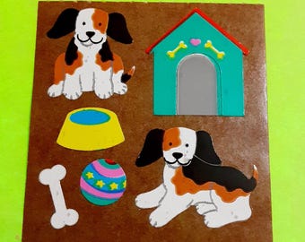 vintage 80's Sandylion dogs dog house dark brown backing sticker module