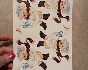 Vintage teddy bear with a goose sticker sheet *damaged*