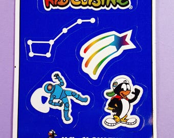 1999 Kid Cuisine Stickers KC's Glow Fun Glow In the Dark outerspace small sticker sheet *damaged*