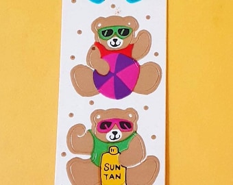 vintage 80s CARDesign Toots beach bears teddies sticker strip *damaged*