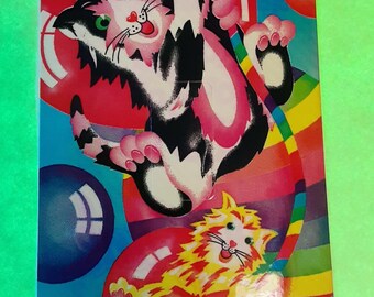 vintage 80s Lisa Frank cats light switch plate sticker module *damaged*
