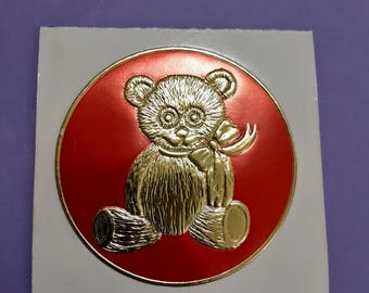 vintage 80's illuminations embossed foil teddy sticker module