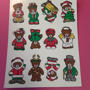 vintage 80&#39;s Paper Magic Re-Stix xmas teddy bears sticker sheet