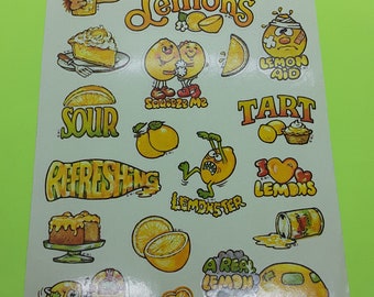 RARE! vintage 80's Celebrity Mark 1 Scratch & Sniff lemon large sticker sheet (glossy)