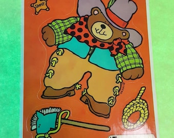 vintage 80s Trend cowboy teddy sticker module *damaged*
