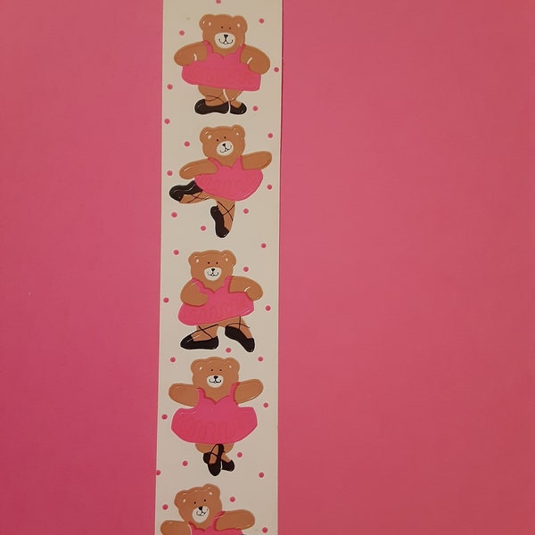 vintage 80s CARDesign Toots ballerina teddies sticker strip *damaged*