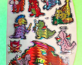 vintage 80s BJ Decal Specialties prism dragons small sticker sheet