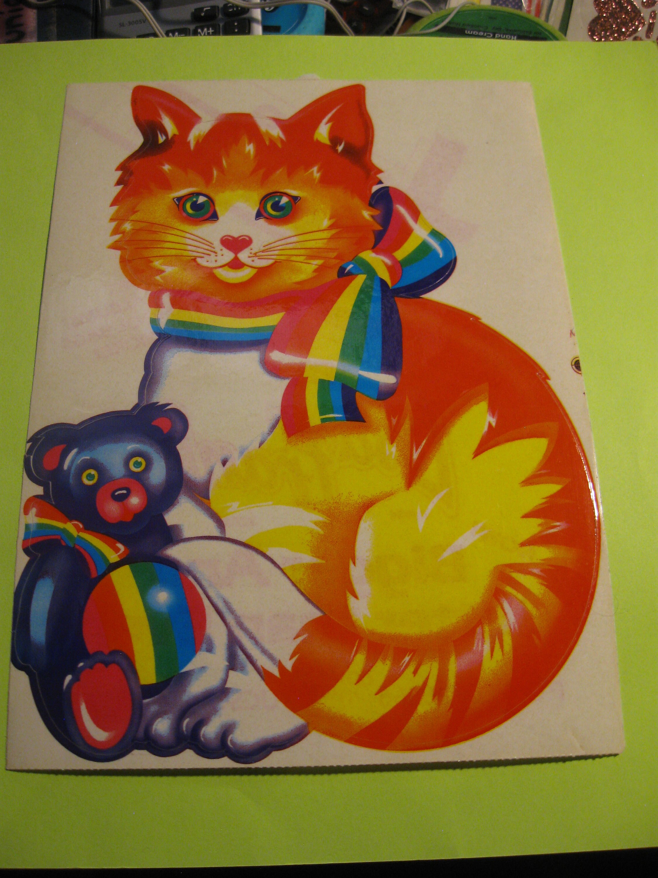 Vintage 80's Jumbo Lisa Frank Cat With Teddy Sticker 10