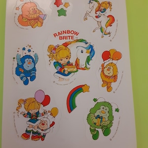 Feuille d'autocollants vintage des années 80 Hallmark Rainbow Brite