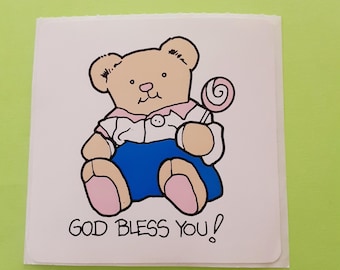 vintage 80's God Bless You! Teddy sticker module