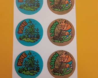 vintage 80's gordy scratch and sniff stickers pine & lawn scent