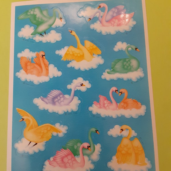 vintage 80s Hallmark swans sticker sheet