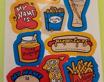 vintage 80s Hallmark this belongs to-food sticker sheet *damaged*