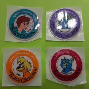 RARE! lot of 4 restored vintage 80&#39;s Disney The Black Cauldron puffy stickers