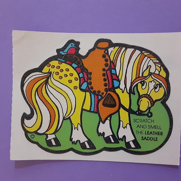 vintage 80's Mello Smello horse leather scratch and sniff sticker module *damaged*