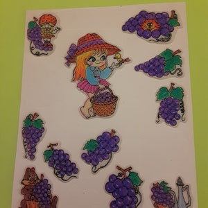 vintage 80er Jahre Puffy-n-Smell Stickers Trauben kratzen und schnüffeln, teil Stickerbogen