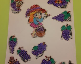 vintage 80s Puffy-n-Smell Stickers grape scratch and sniff partial sticker sheet