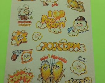 RARE! vintage 80's Celebrity Mark 1 Scratch & Sniff popcorn large sticker sheet