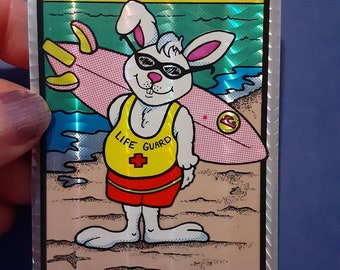 vintage 80s prism lifeguard bunny vending machine sticker