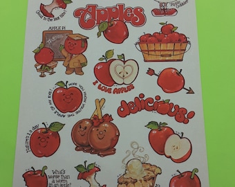 RARE! vintage 80's Celebrity Mark 1 Scratch & Sniff apples large sticker sheet
