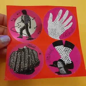 RAROS adesivos vintage de mylar da Sandylion dos anos 80 do Michael Jackson *usados* *danificados*