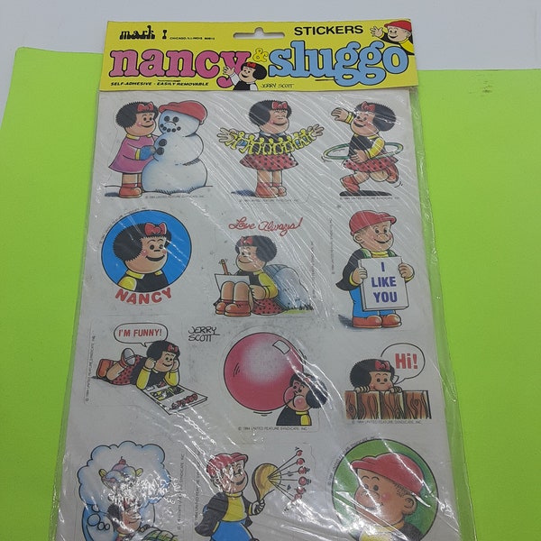 RARE! vintage 80's Mark 1 Nancy & Sluggo large stickers sheet NIP (2 sheets)