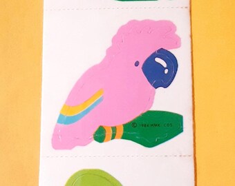 vintage 80s Hallmark glossy parrots sticker strip