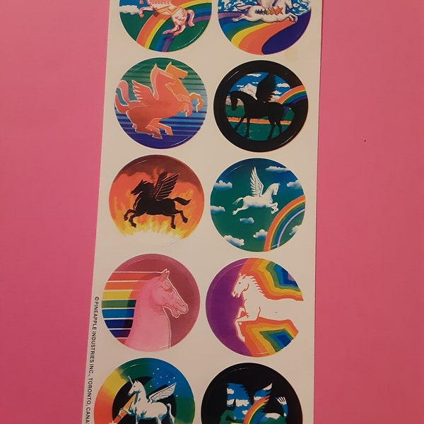 vintage 80's Pineapple Industries unicorn pegasus sticker sheet *damaged*