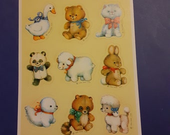vintage 80s Hallmark plush animals sticker sheet