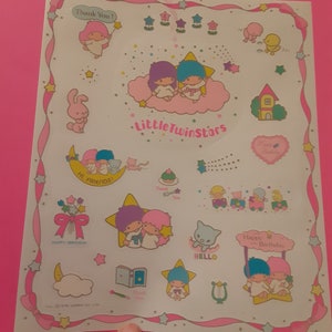 Hoja de pegatinas grandes Little Twin Stars de Sanrio de los años 80 *dañada*