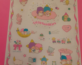 vintage 80's Sanrio Little Twin Stars large sticker sheet *damaged*
