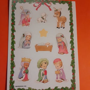 vintage Ruth Morehead Nativity sticker postcard