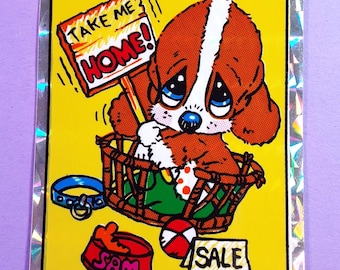 Vintage 80s SAD SAM Puppy Dog prism Vending machine Sticker *damaged*