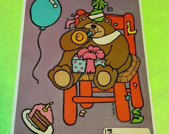 vintage 80s Trend birthday teddy sticker module *damaged*