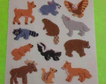 vintage 80s Sandylion fuzzy mini forest animals sticker module
