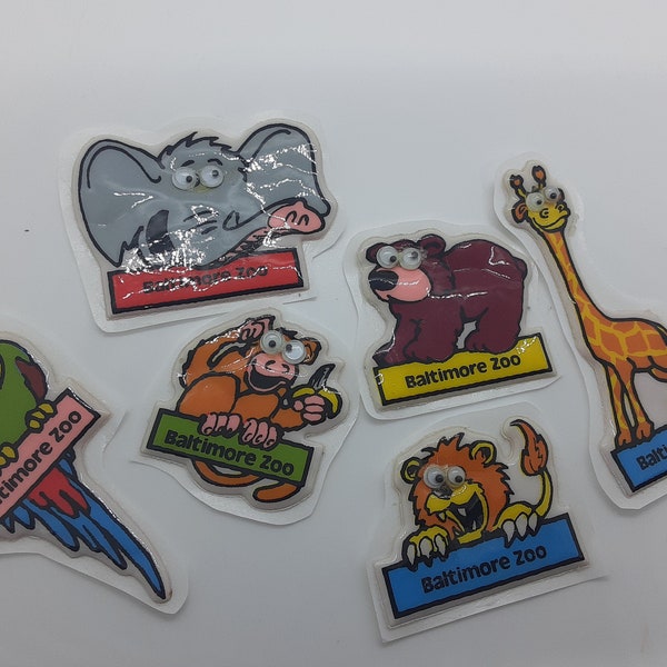 lot of 6 restored vintage 80's google-eyed Baltimore Zoo puffy stickers