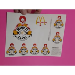 vintage 80&#39;s Ronald McDonald Make it Click sticker sheet *damaged*