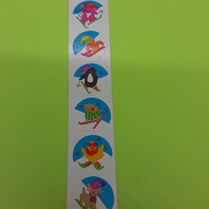 vintage 80s CARDesign toots Slalom skiing animals sticker strip